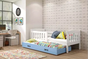 Lit ado gigogne Jacquot 90X190 avec matelas et tiroir, blanc/bleu