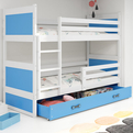 LIT ADOLESCENT SUPERPOSÉ RICO LE CADRE EN BLANC LES PANNEAUX BLEUS LE TIROIR EN BLEU SANS MATELAS 90 X 200