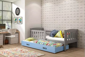 Lit ado gigogne Jacquot 90X190 avec matelas et tiroir, gris/bleu