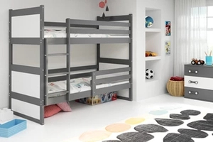 Lit ado superposé Rico 90X200 avec matelas, gris/blanc