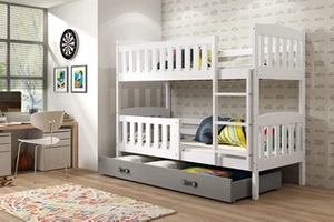 Lit ado superposé Jacquot 90X190 avec matelas et tiroir, blanc/gris