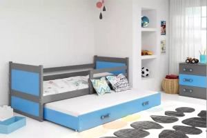 Lit ado gigogne Rico 90X190 avec matelas et tiroir, gris/bleu