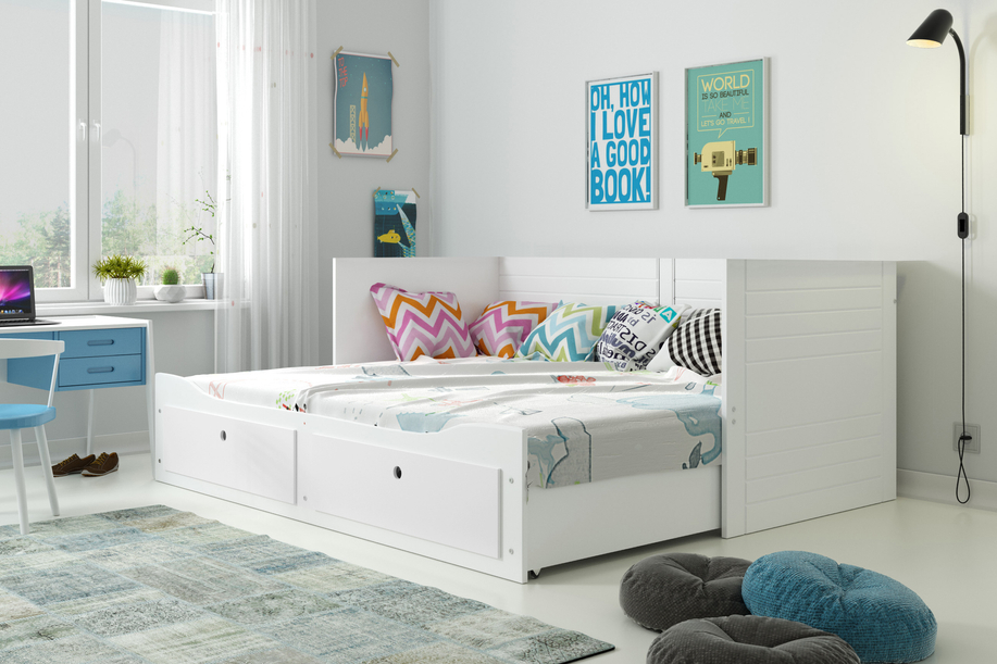 Lit ado gigogne Hermès 80X200 avec matelas et tiroir, blanc