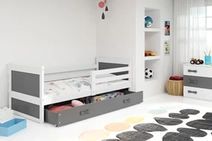 Lit ado simple Rico 90X200 avec matelas et tiroir, blanc/gris
