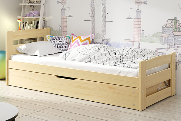 Lit ado simple Erni 90X200 avec coffre, pin