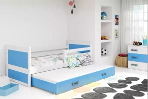 Lit ado gigogne Rico 90X190 avec matelas et tiroir, blanc/bleu