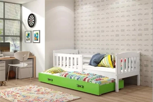 Lit ado gigogne Jacquot 90X190 avec matelas et tiroir, blanc/vert