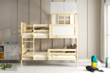 Lit superposé cabane avec toit – Kacper en bois naturel 90x190
