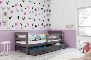 Lit ado simple Éric 90X190 avec matelas et tiroir, gris