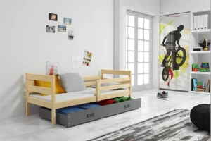 Lit ado simple Éric 90X190 avec matelas et tiroir, pin/gris