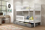 Lit ado superposé Jacquot 90X190 avec matelas et tiroir, blanc/gris