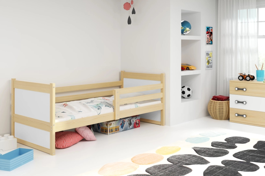 Lit ado simple Rico 90X200 avec matelas, pin/blanc