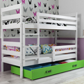 Lit ado superposé Éric 90X200 avec matelas et tiroir, blanc/vert