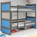 Lit ado superposé Rico 90X200 avec matelas, gris/bleu