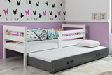 Lit ado gigogne Éric 80X190 avec matelas et tiroir, blanc/gris