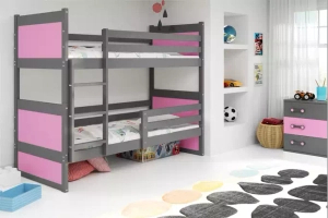 Lit ado superposé Rico 90X190 avec matelas, gris/rose