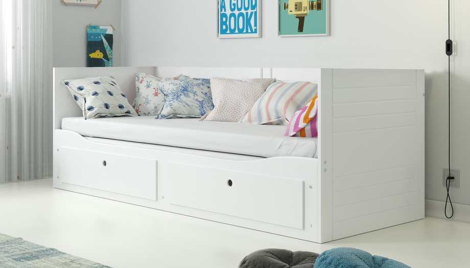 Lit ado gigogne Hermès 80X200 avec matelas et tiroir, blanc