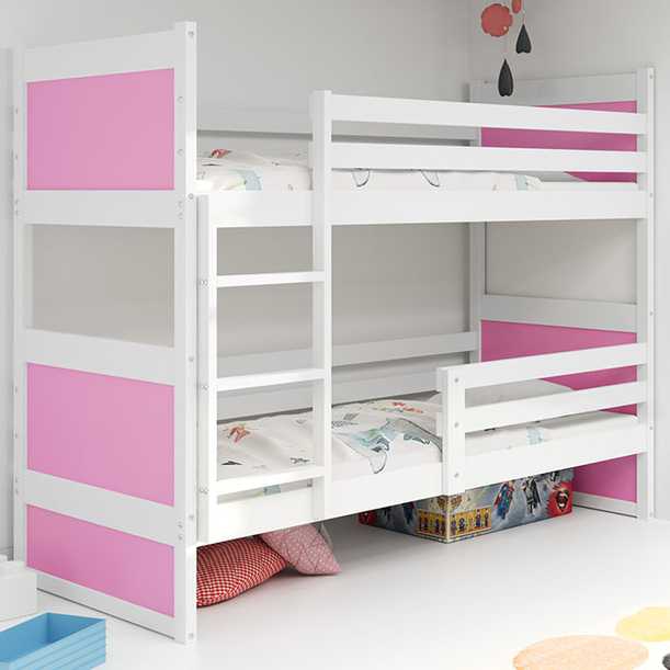 LIT ADOLESCENT SUPERPOSÉ RICO LE CADRE EN BLANC LES PANNEAUX ROSES SANS TIROIR SANS MATELAS 90 X 200
