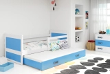 Lit ado gigogne Rico 90X200 avec matelas et tiroir, blanc/bleu