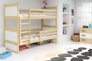 Lit ado superposé Rico 90X190 avec matelas, pin/blanc