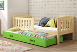 Lit ado gigogne Jacquot 90X200 avec matelas et tiroir, pin/vert