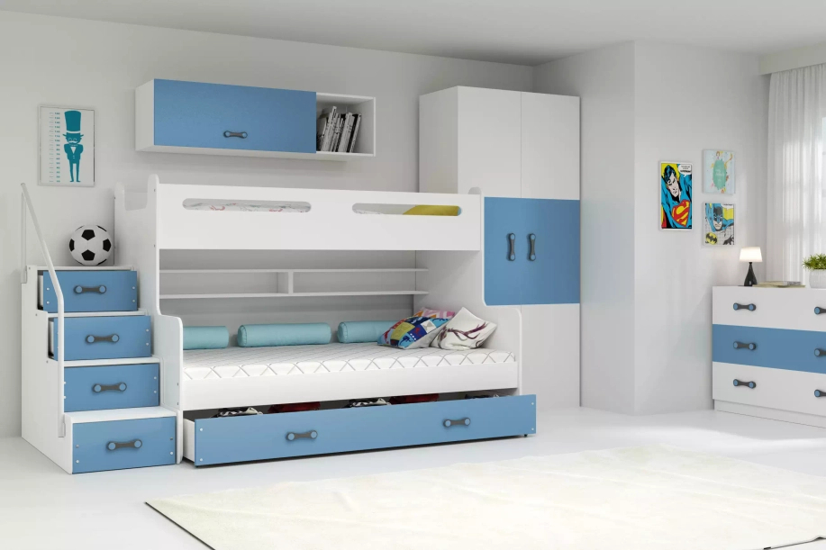 Lit ado superposé Max 3 120X200 avec matelas et tiroir, bleu