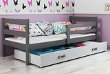 Lit ado simple Éric 80X190 avec matelas et tiroir, gris/blanc
