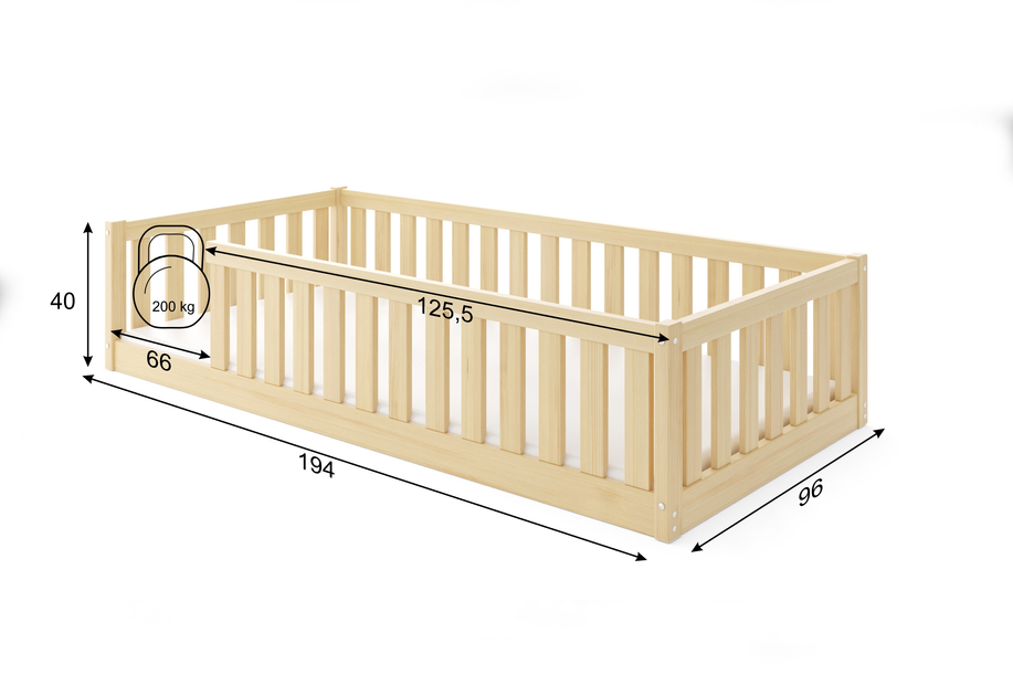 Lit enfant simple Bella Sima 90X190, pin