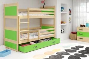 Lit ado superposé Rico 90X200 avec matelas et tiroir, pin/vert