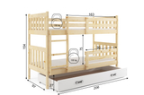 Lit ado superposé Gaspard 90X200 avec matelas et tiroir, bois naturel/blanc