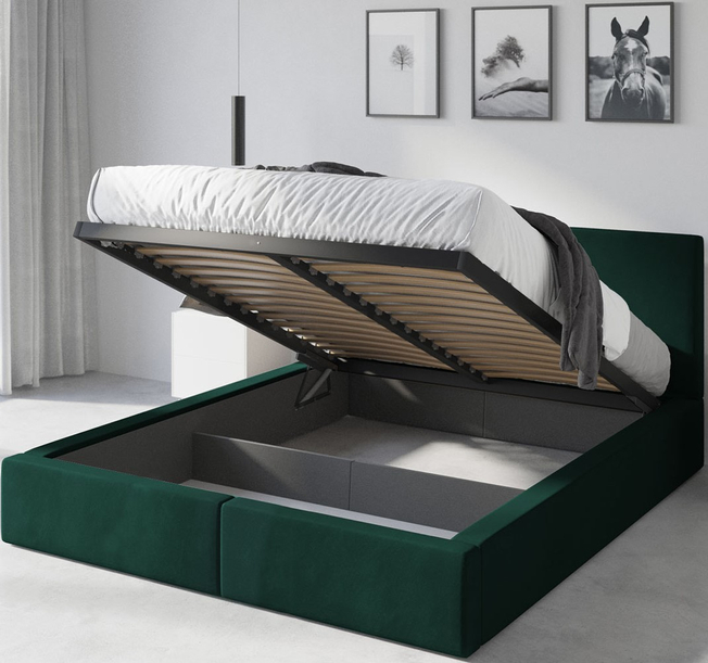 Lit double rembourré Le Hilton 140X200 avec coffre, vert