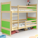Lit ado superposé Rico 90X200 avec matelas, pin/vert