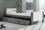 Lit ado simple Darek 80X200 avec matelas et tiroir, gris