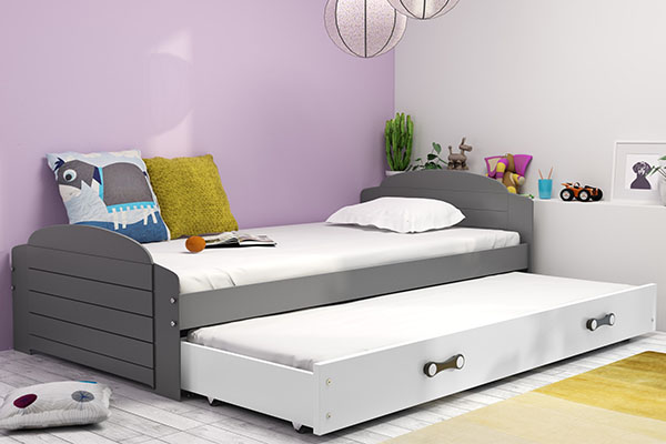 Lit ado gigogne Lili 90X200 avec matelas et tiroir, gris/blanc