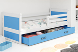 Lit ado simple Rico 80X190 avec matelas et tiroir, blanc/bleu