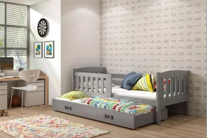 Lit ado gigogne Jacquot 90X190 avec matelas et tiroir, gris