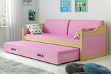 Lit ado gigogne David 90X200 avec matelas et tiroir, pin/rose