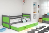 Lit ado gigogne Rico 90X200 avec matelas et tiroir, gris/vert