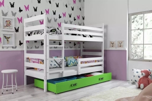 Lit ado superposé Éric 90X200 avec matelas et tiroir, blanc/vert