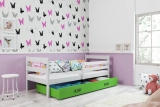 Lit ado simple Éric 80X190 avec matelas et tiroir, blanc/vert