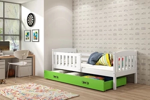 Lit ado simple Jacquot 80X190 avec tiroir, blanc/vert