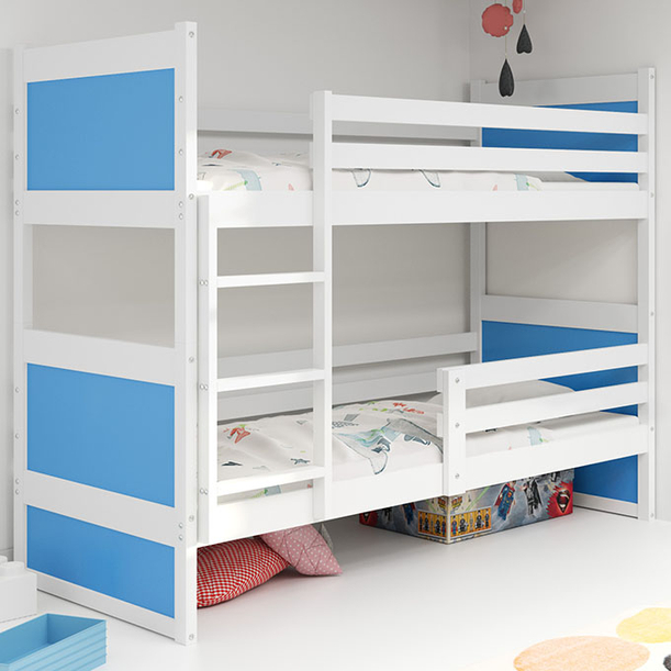 LIT ADOLESCENT SUPERPOSÉ RICO LE CADRE EN BLANC LES PANNEAUX BLEUS SANS TIROIR SANS MATELAS 90 X 200