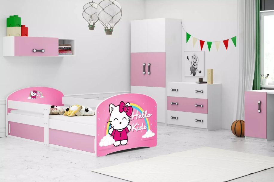 Lit enfant simple Louis 1 80X160 avec matelas et rangement, Hello Kids, blanc