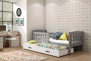 Lit ado gigogne Jacquot 90X190 avec matelas et tiroir, gris/blanc