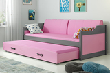 Lit ado gigogne David 90X200 avec matelas et tiroir, gris/rose