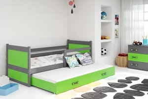 Lit ado gigogne Rico 90X200 avec matelas et tiroir, gris/vert