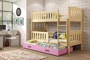 LIT ADOLESCENT SUPERPOSÉ 3 PLACES KUBUS LE CADRE EN PIN LE TIROIR EN ROSE SANS MATELAS 90 X 200