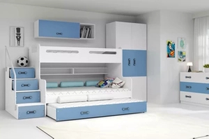 Lit ado superposé 3 places Max 3 120X200 avec matelas et tiroir, bleu