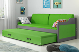 Lit ado gigogne David 90X200 avec matelas et tiroir, gris/vert
