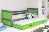 Lit ado gigogne Rico 90X200 avec matelas et tiroir, gris/vert